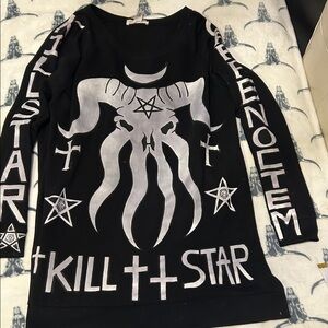 CUSTOM LUX BLK Painted CTHULU Carpe Noctem Graphic Long Sleeve Tunic S/M